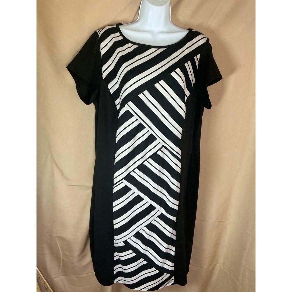Cato Sheath Dress Womens 20W Black White Geometric Striped Short Sleeve
